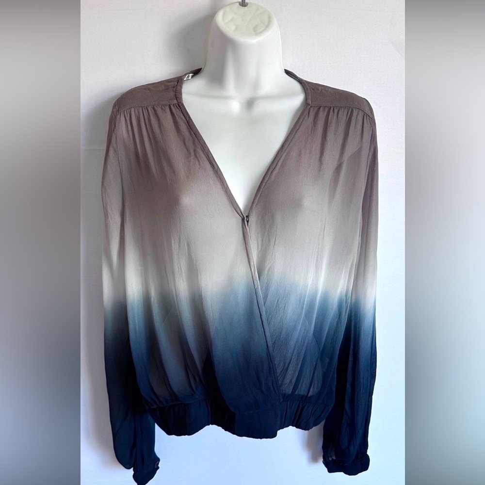 Young Fabulous & Broke Ombre Semi Sheer Tan and Blue Surplice Blouse Size XS